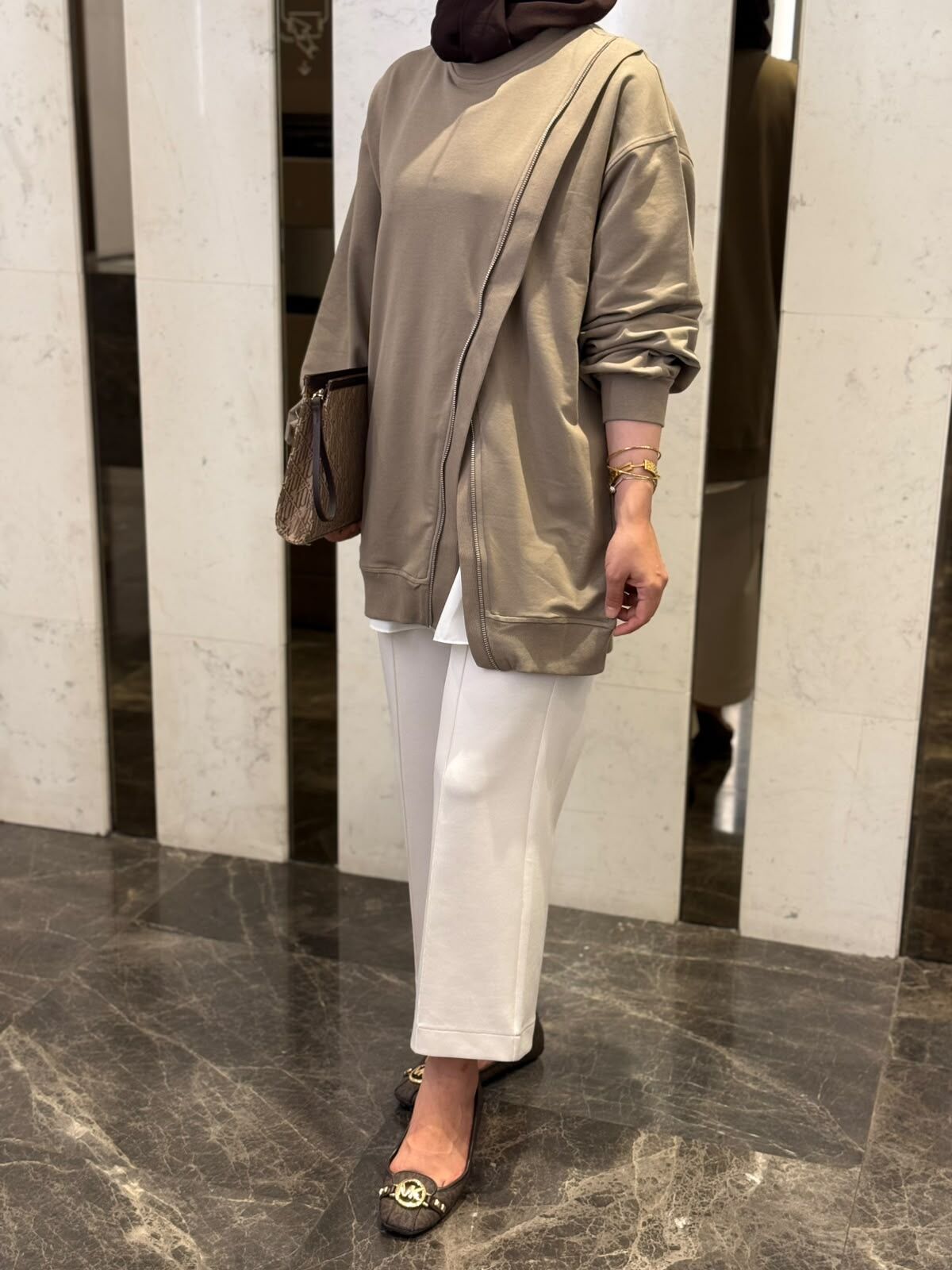 Fermuarlı Sweatshirt vizon