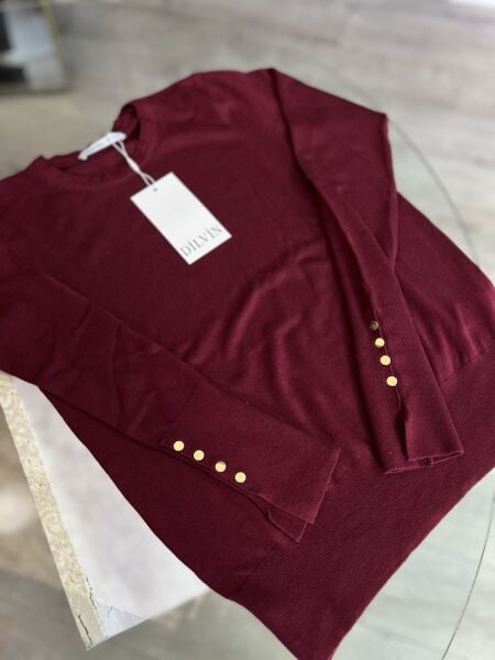 Bisiklet yaka droplu kazak bordo