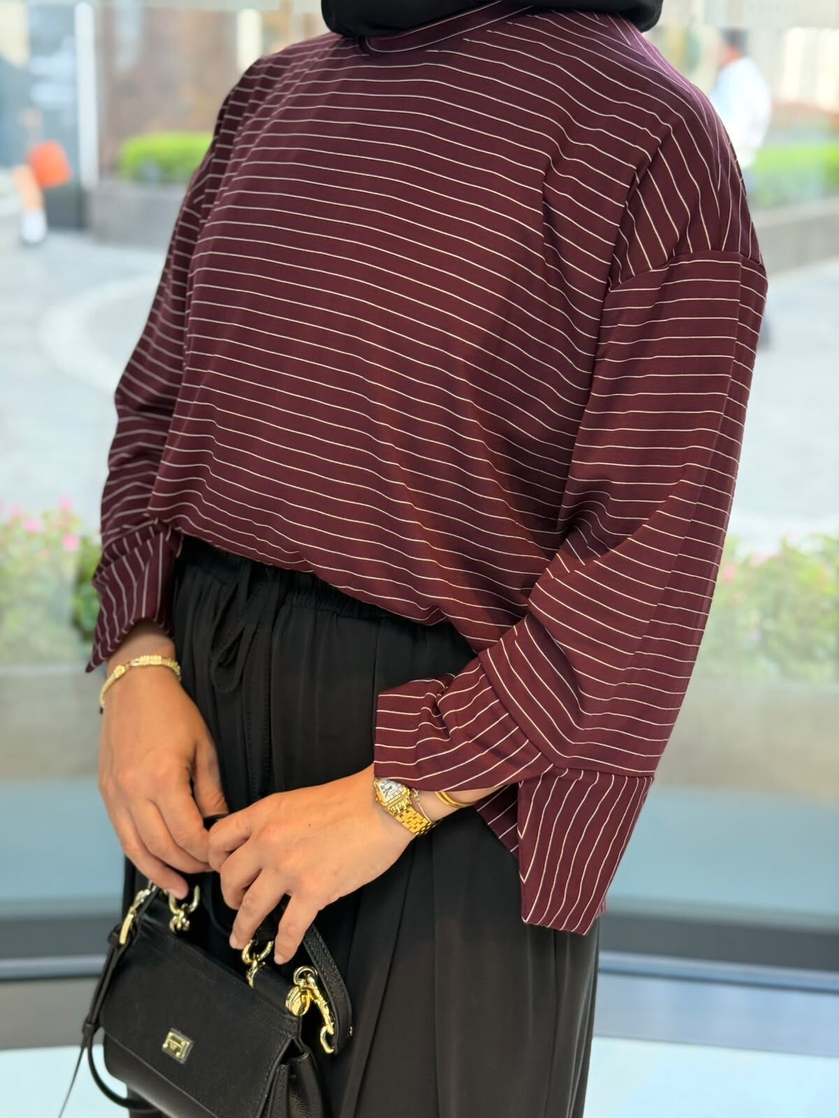 Oysh çizgili tunik bordo