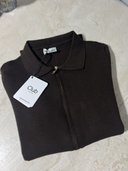 Bym çift fermuarlı hırka kahve