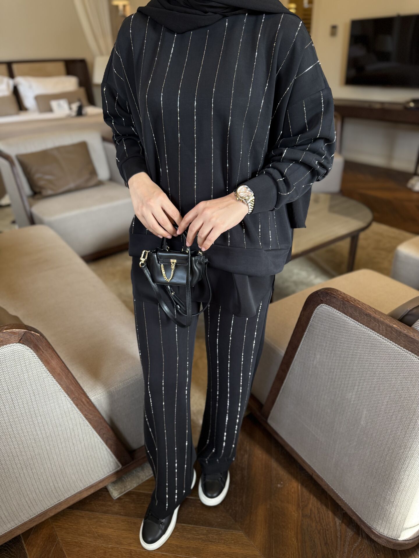 Taşlı Takım Siyah