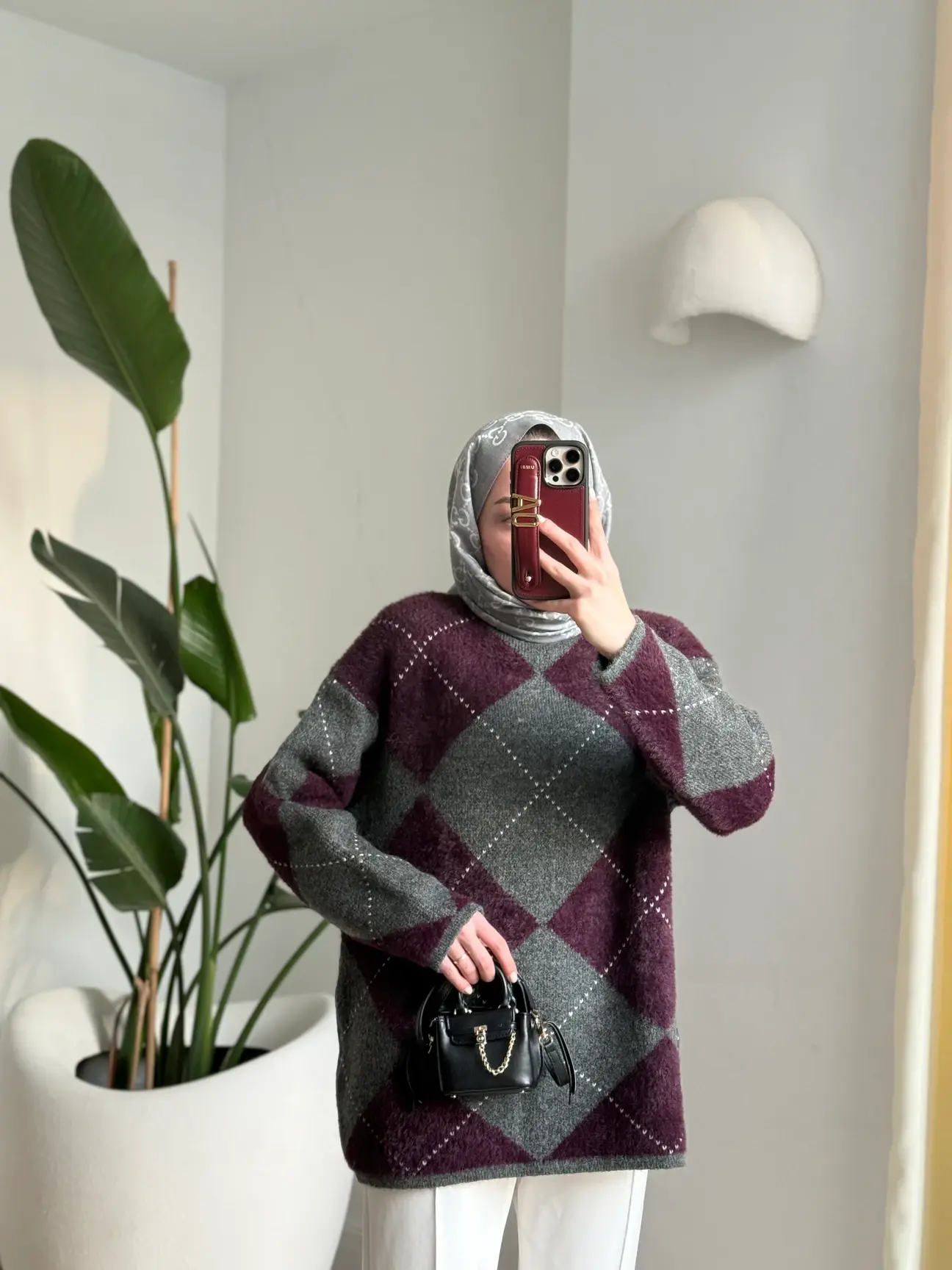 Baklavalı kazak mor