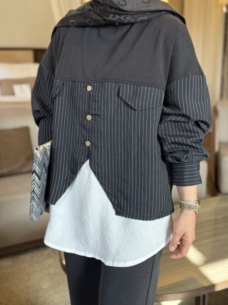 Gömlek Detaylı Eşofman Takımı Antrasit