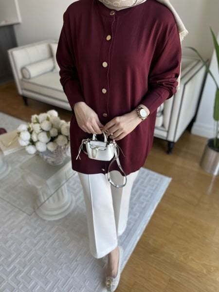 Merserize Hırka Bordo