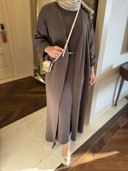 İç Elbise / Hırkalı Triko Takım Kahve