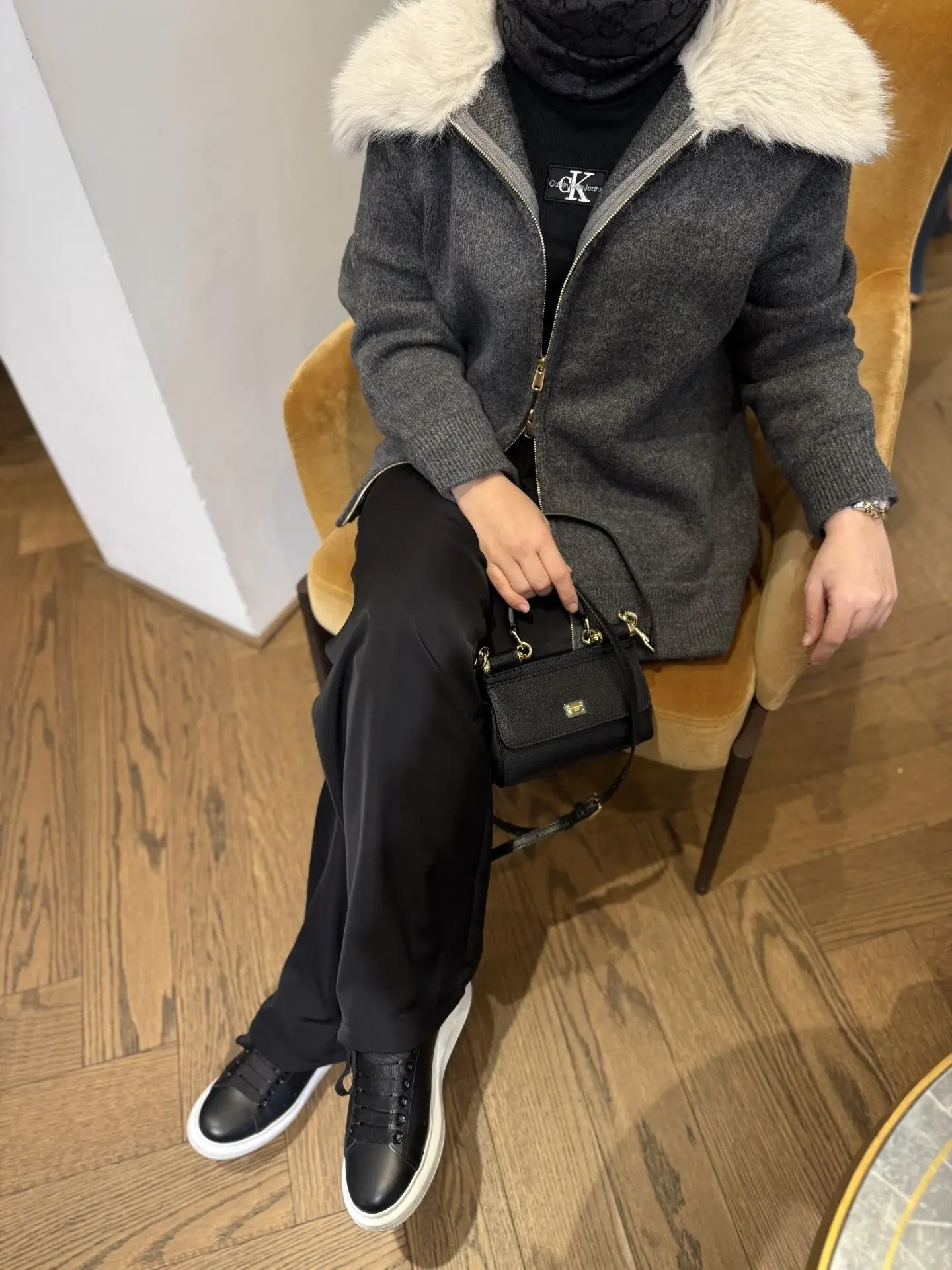 Kürklü hırka antrasit