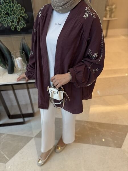 İşlemeli Kimono Mürdüm