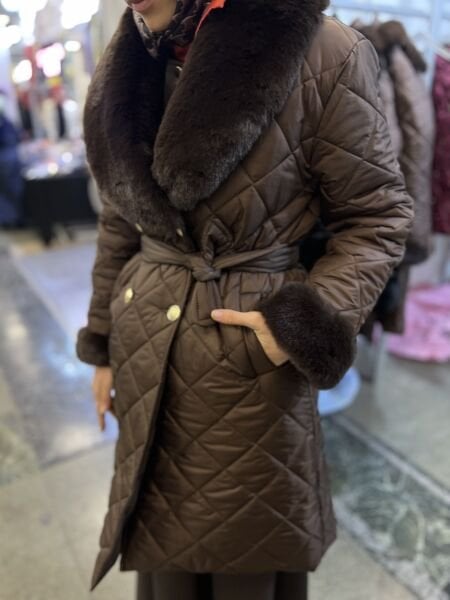 Kürk detaylı mont kahve