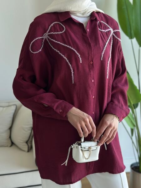 Fiyonk detaylı gömlek bordo