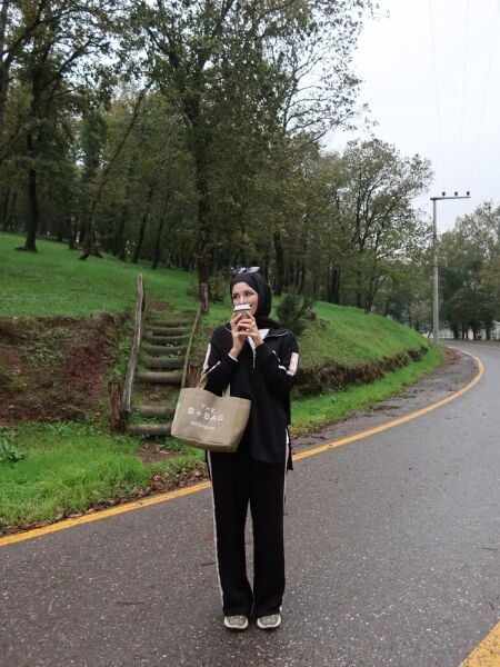 Şeritli Modal Eşofman Siyah