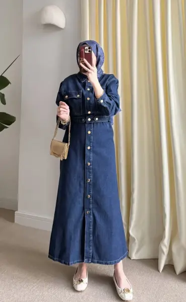 Denim Çıtçıt kot elbise